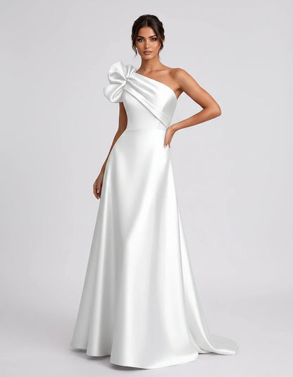 Satin Sleeveless One-Shoulder A-Line Maxi Dress for Party, Cocktail, Evening, Wedding Guest, Summer Formal Events, front view | SKU: VMD-583920174628451-WHITE-L,VMD-583920174628451-WHITE-M,VMD-583920174628451-WHITE-S,VMD-583920174628451-WHITE-XL,VMD-583920174628451-WHITE-XS