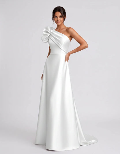 Satin Sleeveless One-Shoulder A-Line Maxi Dress for Party, Cocktail, Evening, Wedding Guest, Summer Formal Events, front view | SKU: VMD-583920174628451-WHITE-L,VMD-583920174628451-WHITE-M,VMD-583920174628451-WHITE-S,VMD-583920174628451-WHITE-XL,VMD-583920174628451-WHITE-XS