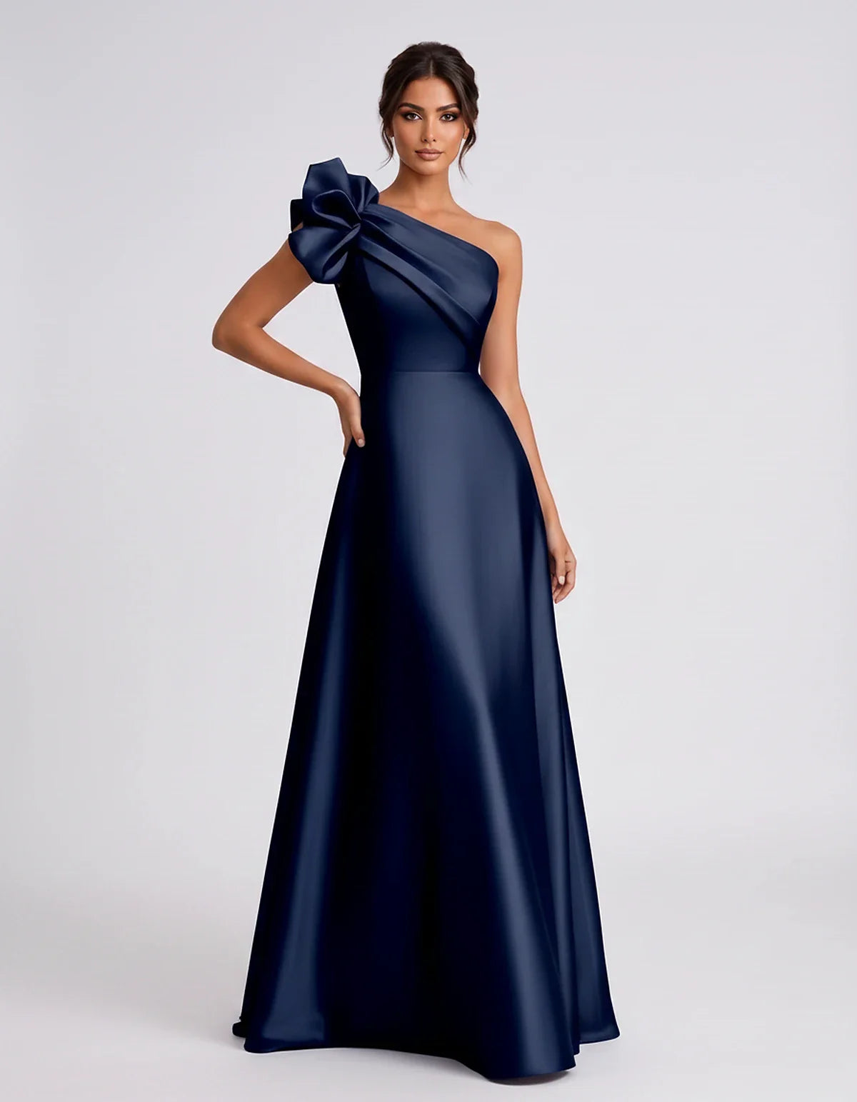 Satin Sleeveless One-Shoulder A-Line Maxi Dress for Party, Cocktail, Evening, Wedding Guest, Summer Formal Events, front view | SKU: VMD-583920174628451-NAVY-L,VMD-583920174628451-NAVY-M,VMD-583920174628451-NAVY-S,VMD-583920174628451-NAVY-XL,VMD-583920174628451-NAVY-XS