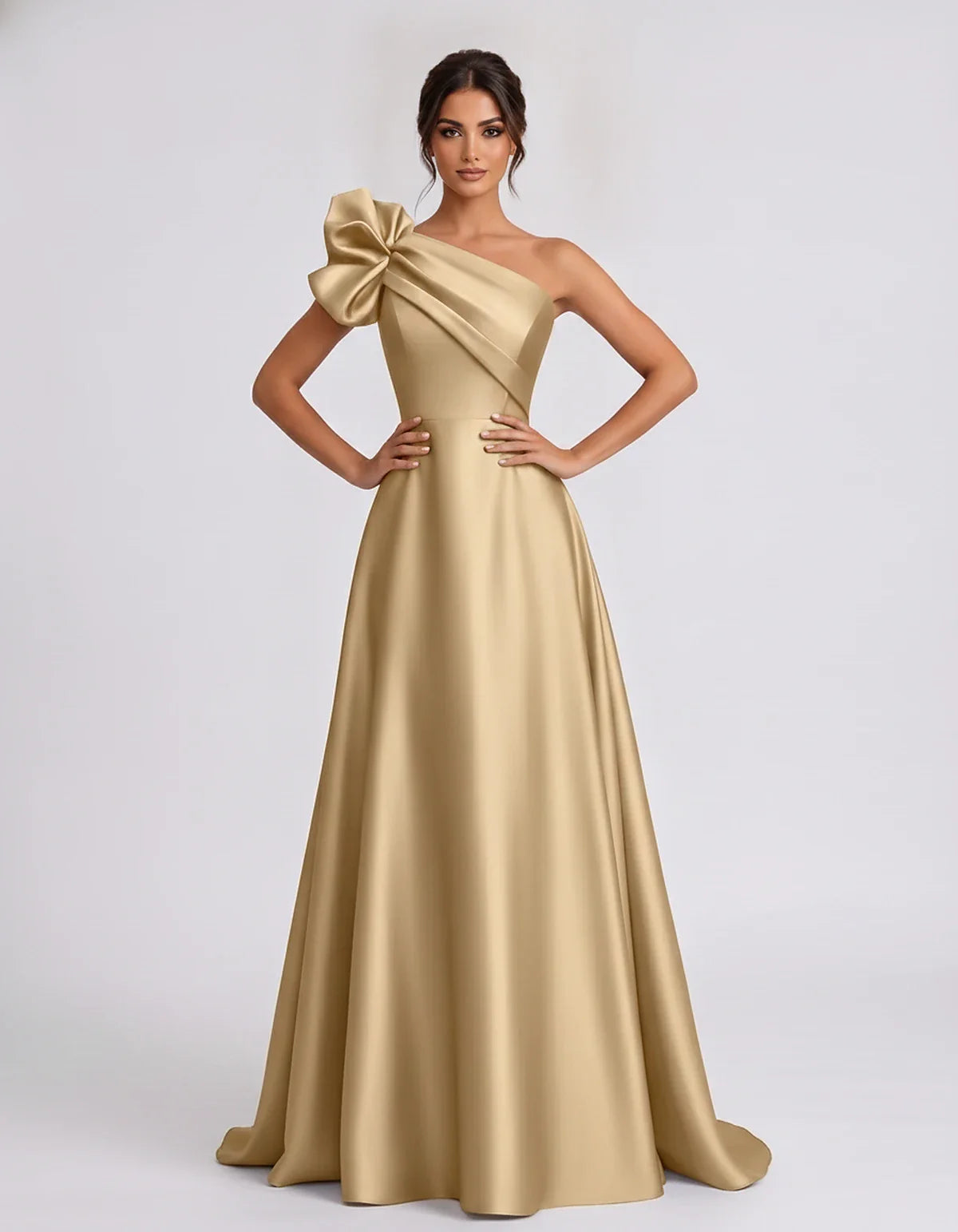 Satin Sleeveless One-Shoulder A-Line Maxi Dress for Party, Cocktail, Evening, Wedding Guest, Summer Formal Events, front view | SKU: VMD-583920174628451-CHAMPAGNE-L,VMD-583920174628451-CHAMPAGNE-M,VMD-583920174628451-CHAMPAGNE-S,VMD-583920174628451-CHAMPAGNE-XL,VMD-583920174628451-CHAMPAGNE-XS