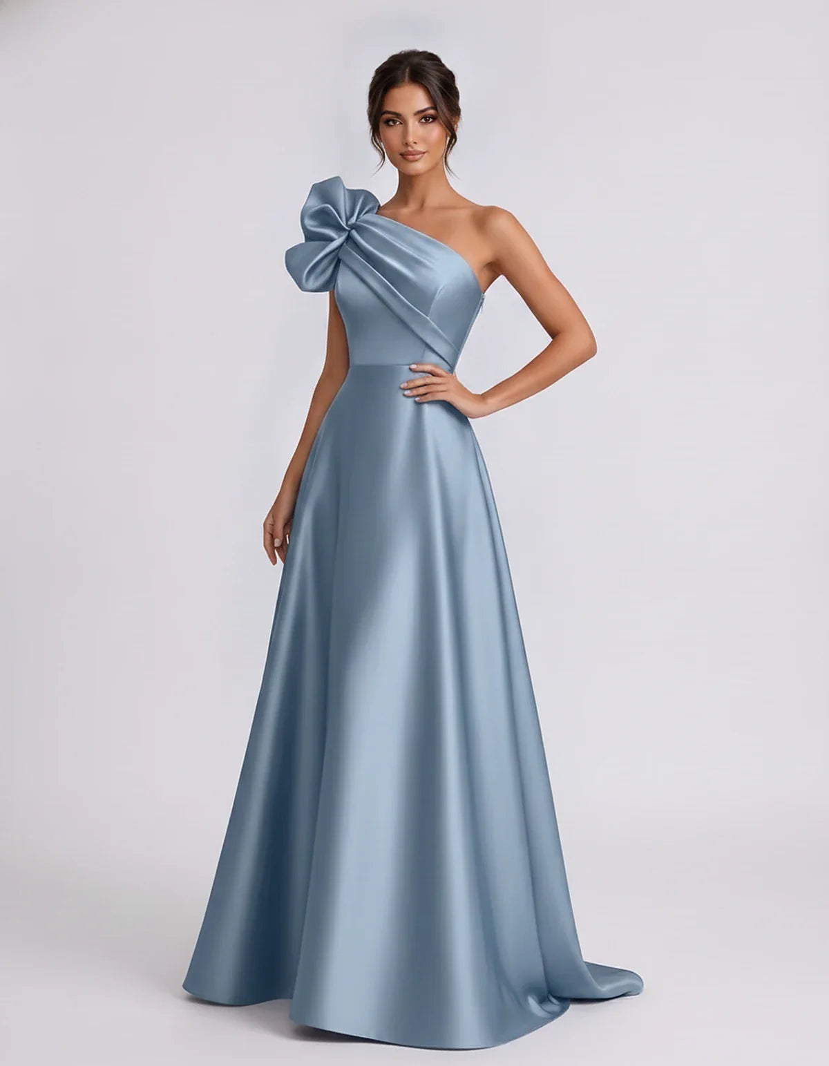 Satin Sleeveless One-Shoulder A-Line Maxi Dress for Party, Cocktail, Evening, Wedding Guest, Summer Formal Events, front view | SKU: VMD-583920174628451-DUSTYBLUE-L,VMD-583920174628451-DUSTYBLUE-M,VMD-583920174628451-DUSTYBLUE-S,VMD-583920174628451-DUSTYBLUE-XL,VMD-583920174628451-DUSTYBLUE-XS