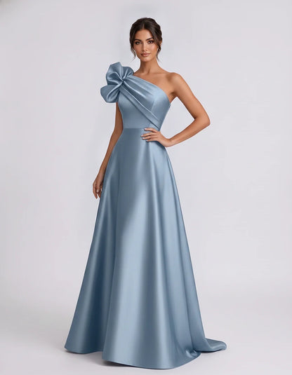 Satin Sleeveless One-Shoulder A-Line Maxi Dress for Party, Cocktail, Evening, Wedding Guest, Summer Formal Events, front view | SKU: VMD-583920174628451-DUSTYBLUE-L,VMD-583920174628451-DUSTYBLUE-M,VMD-583920174628451-DUSTYBLUE-S,VMD-583920174628451-DUSTYBLUE-XL,VMD-583920174628451-DUSTYBLUE-XS