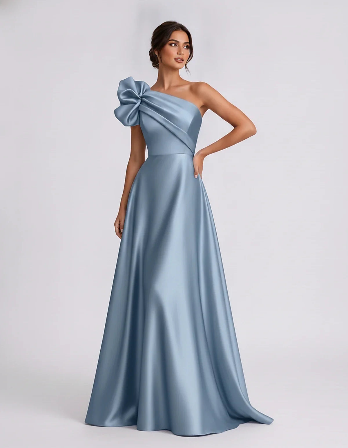 Satin Sleeveless One-Shoulder A-Line Maxi Dress for Party, Cocktail, Evening, Wedding Guest, Summer Formal Events, front view | SKU: VMD-583920174628451-DUSTYBLUE-L,VMD-583920174628451-DUSTYBLUE-M,VMD-583920174628451-DUSTYBLUE-S,VMD-583920174628451-DUSTYBLUE-XL,VMD-583920174628451-DUSTYBLUE-XS