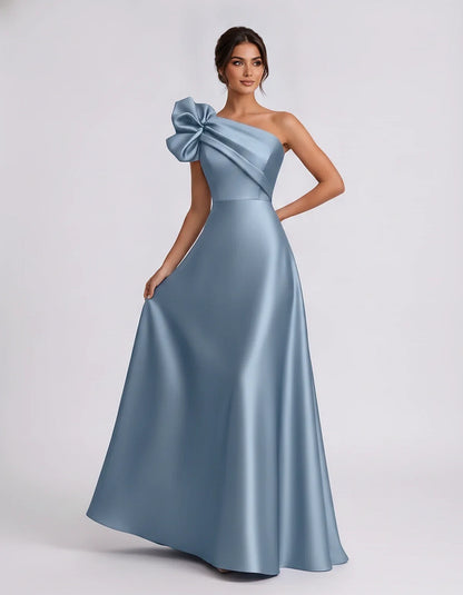 Satin Sleeveless One-Shoulder A-Line Maxi Dress for Party, Cocktail, Evening, Wedding Guest, Summer Formal Events, front view | SKU: VMD-583920174628451-DUSTYBLUE-L,VMD-583920174628451-DUSTYBLUE-M,VMD-583920174628451-DUSTYBLUE-S,VMD-583920174628451-DUSTYBLUE-XL,VMD-583920174628451-DUSTYBLUE-XS