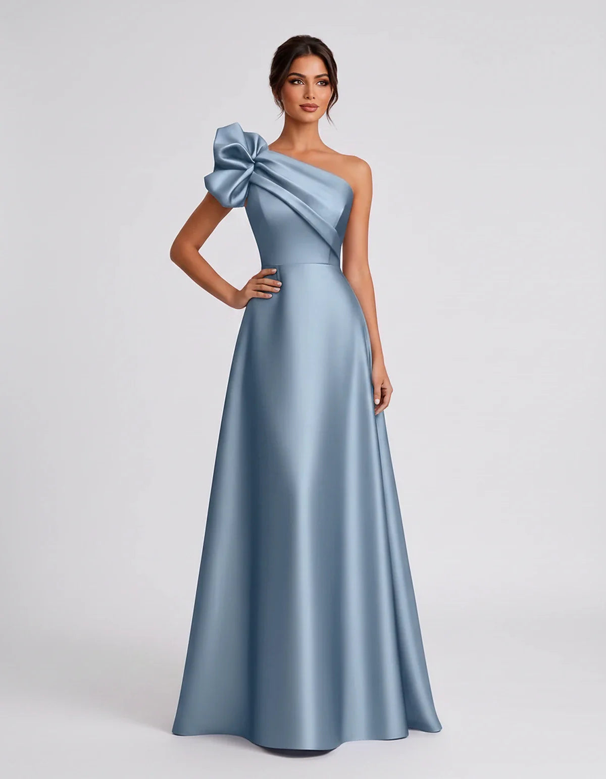 Satin Sleeveless One-Shoulder A-Line Maxi Dress for Party, Cocktail, Evening, Wedding Guest, Summer Formal Events, front view | SKU: VMD-583920174628451-DUSTYBLUE-L,VMD-583920174628451-DUSTYBLUE-M,VMD-583920174628451-DUSTYBLUE-S,VMD-583920174628451-DUSTYBLUE-XL,VMD-583920174628451-DUSTYBLUE-XS