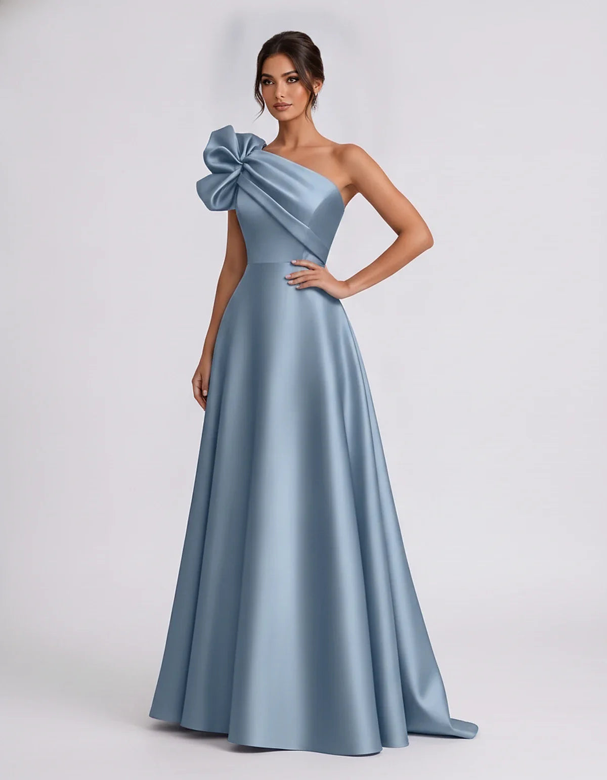 Satin Sleeveless One-Shoulder A-Line Maxi Dress for Party, Cocktail, Evening, Wedding Guest, Summer Formal Events, front view | SKU: VMD-583920174628451-DUSTYBLUE-L,VMD-583920174628451-DUSTYBLUE-M,VMD-583920174628451-DUSTYBLUE-S,VMD-583920174628451-DUSTYBLUE-XL,VMD-583920174628451-DUSTYBLUE-XS