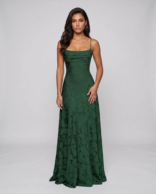 Floral Jacquard Spaghetti Strap Square Neck A-Line Maxi Dress for Party, Cocktail, Evening, Wedding Guest & Summer Events, ba | SKU: VMD-582741963085214-GREEN-L,VMD-582741963085214-GREEN-M,VMD-582741963085214-GREEN-S,VMD-582741963085214-GREEN-XL,VMD-582741963085214-GREEN-XS