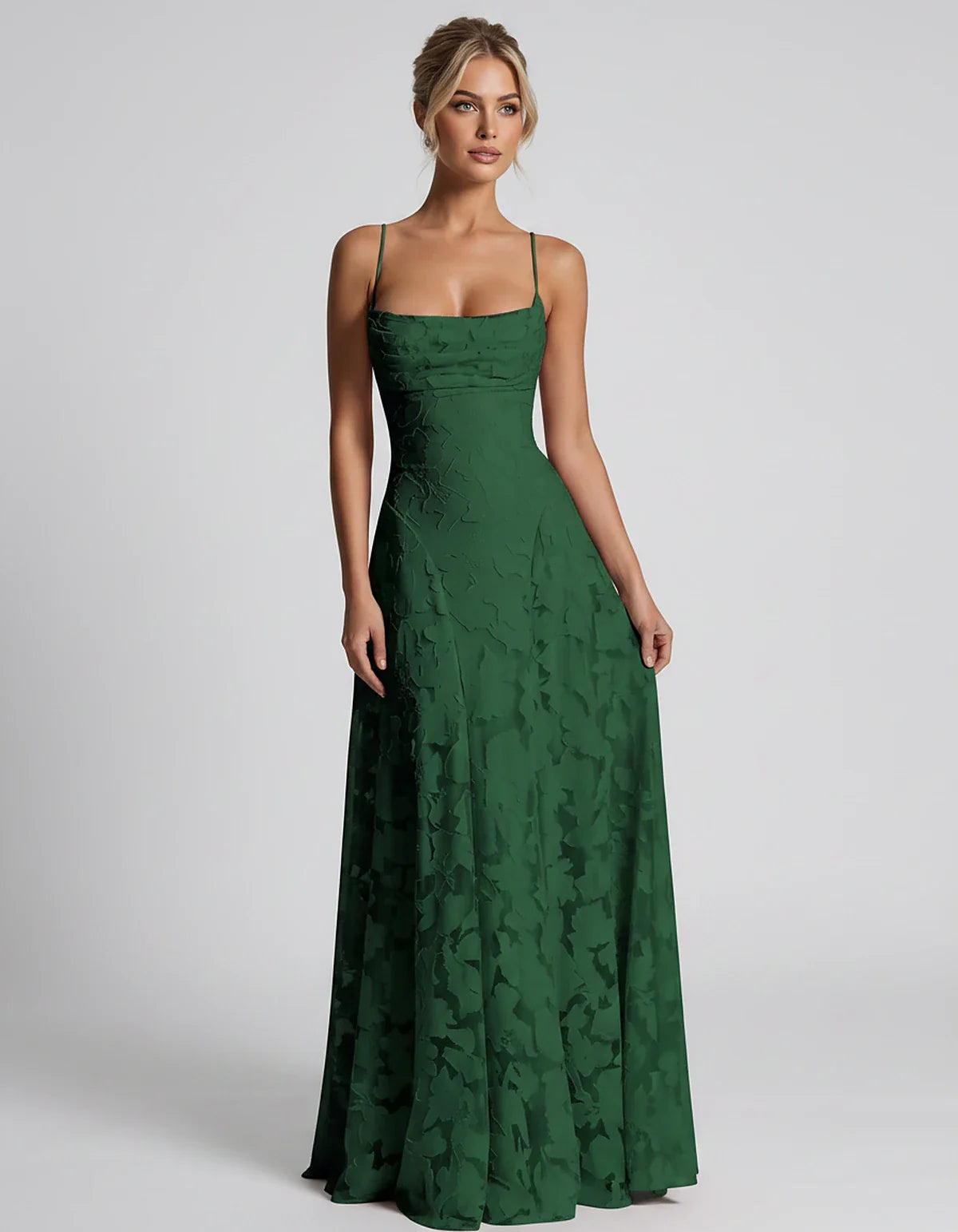 Floral Jacquard Spaghetti Strap Square Neck A-Line Maxi Dress for Party, Cocktail, Evening, Wedding Guest & Summer Events, fr | SKU: VMD-582741963085214-GREEN-L,VMD-582741963085214-GREEN-M,VMD-582741963085214-GREEN-S,VMD-582741963085214-GREEN-XL,VMD-582741963085214-GREEN-XS