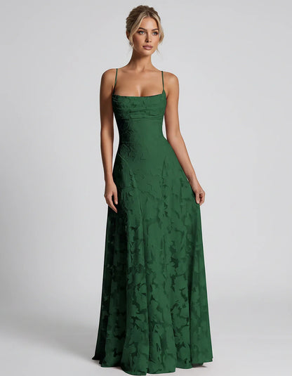 Floral Jacquard Spaghetti Strap Square Neck A-Line Maxi Dress for Party, Cocktail, Evening, Wedding Guest & Summer Events, fr | SKU: VMD-582741963085214-GREEN-L,VMD-582741963085214-GREEN-M,VMD-582741963085214-GREEN-S,VMD-582741963085214-GREEN-XL,VMD-582741963085214-GREEN-XS