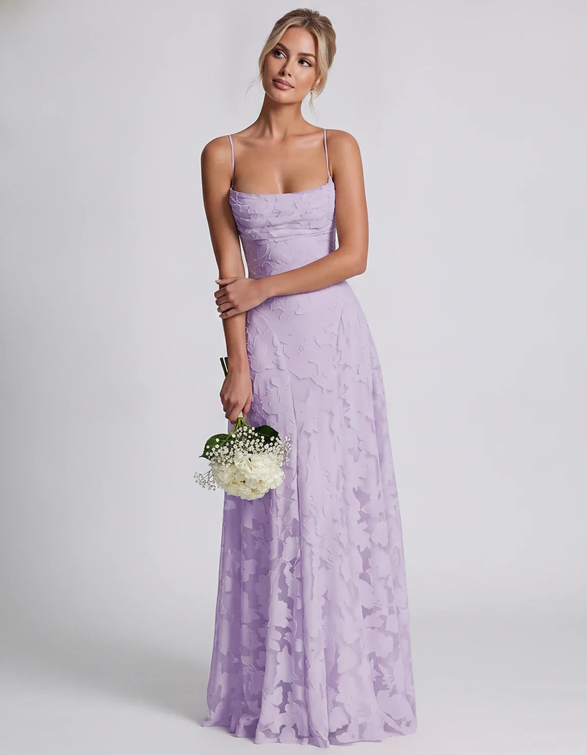 Floral Jacquard Spaghetti Strap Square Neck A-Line Maxi Dress for Party, Cocktail, Evening, Wedding Guest & Summer Events, fr | SKU: VMD-582741963085214-LILAC-L,VMD-582741963085214-LILAC-M,VMD-582741963085214-LILAC-S,VMD-582741963085214-LILAC-XL,VMD-582741963085214-LILAC-XS