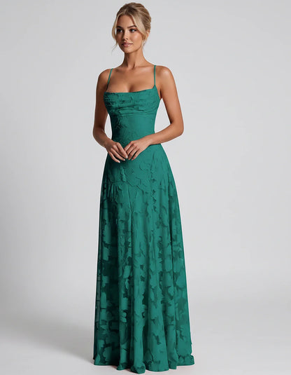 Floral Jacquard Spaghetti Strap Square Neck A-Line Maxi Dress for Party, Cocktail, Evening, Wedding Guest & Summer Events, fr | SKU: VMD-582741963085214-TEAL-L,VMD-582741963085214-TEAL-M,VMD-582741963085214-TEAL-S,VMD-582741963085214-TEAL-XL,VMD-582741963085214-TEAL-XS