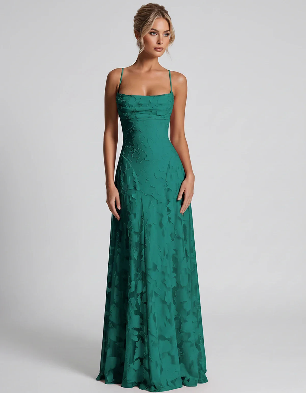 Floral Jacquard Spaghetti Strap Square Neck A-Line Maxi Dress for Party, Cocktail, Evening, Wedding Guest & Summer Events, fr | SKU: VMD-582741963085214-TEAL-L,VMD-582741963085214-TEAL-M,VMD-582741963085214-TEAL-S,VMD-582741963085214-TEAL-XL,VMD-582741963085214-TEAL-XS