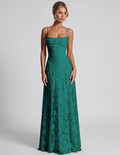 Floral Jacquard Spaghetti Strap Square Neck A-Line Maxi Dress for Party, Cocktail, Evening, Wedding Guest & Summer Events, fr | SKU: VMD-582741963085214-TEAL-L,VMD-582741963085214-TEAL-M,VMD-582741963085214-TEAL-S,VMD-582741963085214-TEAL-XL,VMD-582741963085214-TEAL-XS