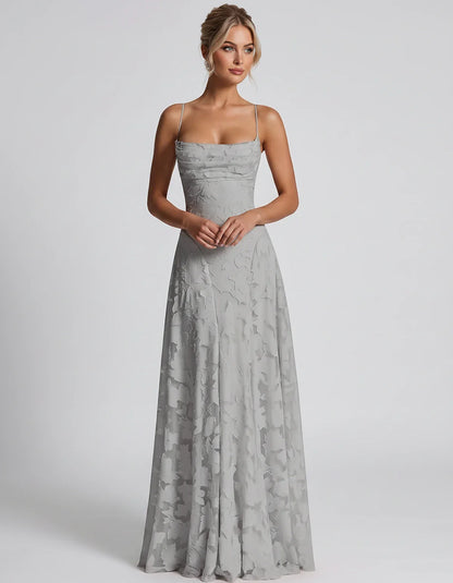Floral Jacquard Spaghetti Strap Square Neck A-Line Maxi Dress for Party, Cocktail, Evening, Wedding Guest & Summer Events, fr | SKU: VMD-582741963085214-GRAY-L,VMD-582741963085214-GRAY-M,VMD-582741963085214-GRAY-S,VMD-582741963085214-GRAY-XL,VMD-582741963085214-GRAY-XS