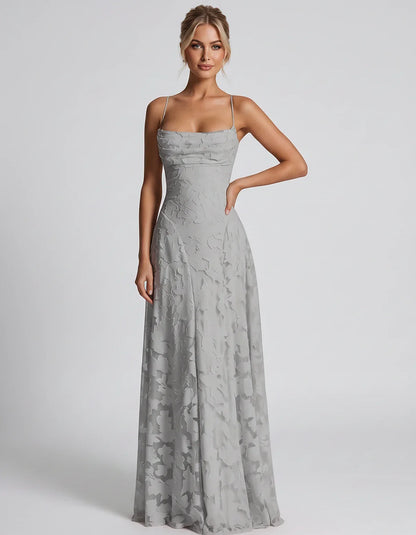 Floral Jacquard Spaghetti Strap Square Neck A-Line Maxi Dress for Party, Cocktail, Evening, Wedding Guest & Summer Events, fr | SKU: VMD-582741963085214-GRAY-L,VMD-582741963085214-GRAY-M,VMD-582741963085214-GRAY-S,VMD-582741963085214-GRAY-XL,VMD-582741963085214-GRAY-XS