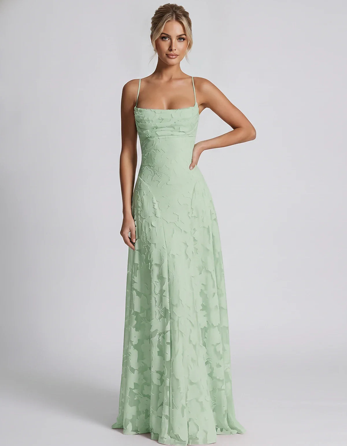 Floral Jacquard Spaghetti Strap Square Neck A-Line Maxi Dress for Party, Cocktail, Evening, Wedding Guest & Summer Events, fr | SKU: VMD-582741963085214-MINT-L,VMD-582741963085214-MINT-M,VMD-582741963085214-MINT-S,VMD-582741963085214-MINT-XL,VMD-582741963085214-MINT-XS