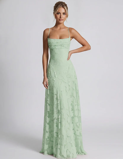 Floral Jacquard Spaghetti Strap Square Neck A-Line Maxi Dress for Party, Cocktail, Evening, Wedding Guest & Summer Events, fr | SKU: VMD-582741963085214-MINT-L,VMD-582741963085214-MINT-M,VMD-582741963085214-MINT-S,VMD-582741963085214-MINT-XL,VMD-582741963085214-MINT-XS