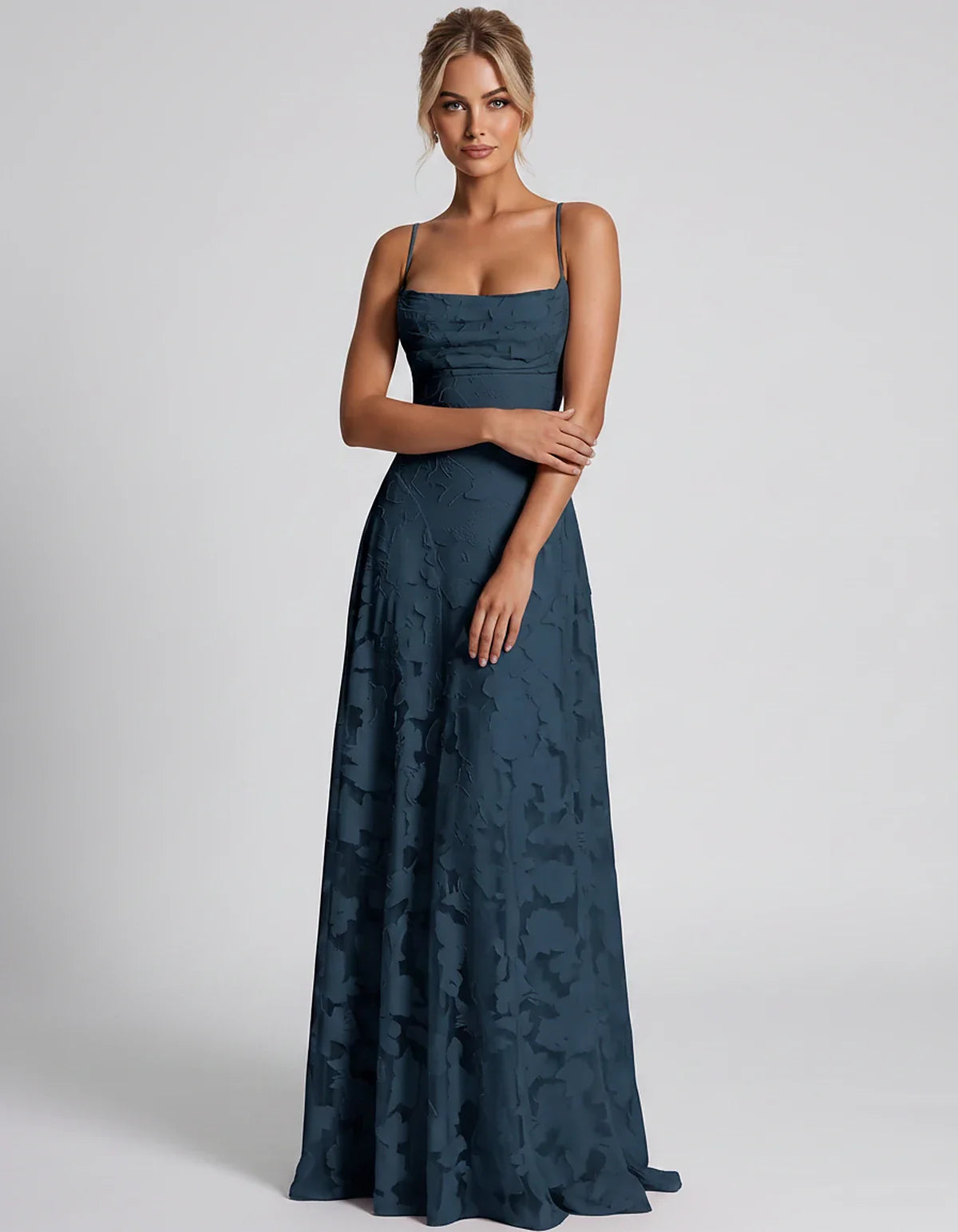 Floral Jacquard Spaghetti Strap Square Neck A-Line Maxi Dress for Party, Cocktail, Evening, Wedding Guest & Summer Events, fr | SKU: VMD-582741963085214-NAVY-L,VMD-582741963085214-NAVY-M,VMD-582741963085214-NAVY-S,VMD-582741963085214-NAVY-XL,VMD-582741963085214-NAVY-XS