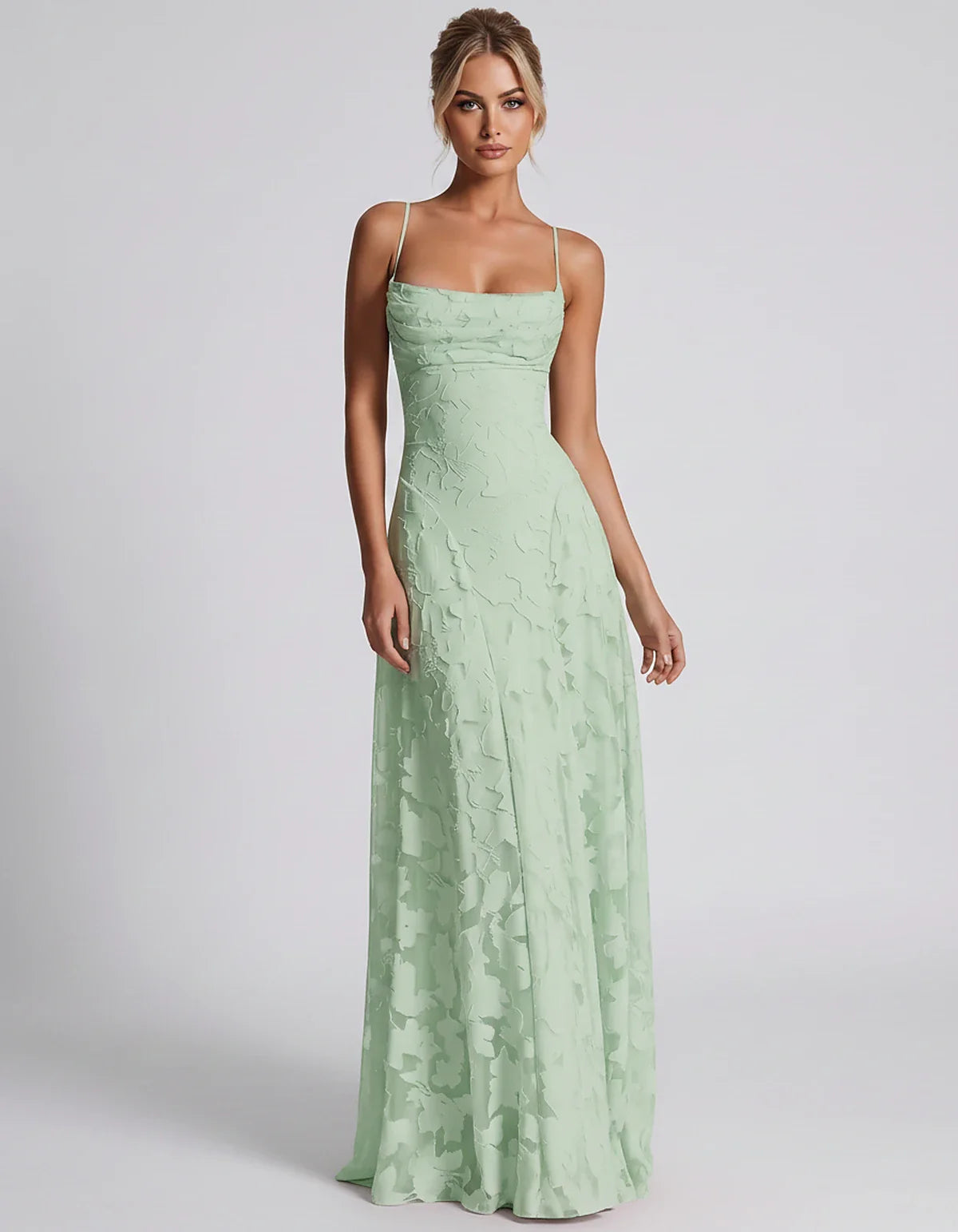 Floral Jacquard Spaghetti Strap Square Neck A-Line Maxi Dress for Party, Cocktail, Evening, Wedding Guest & Summer Events, fr | SKU: VMD-582741963085214-MINT-L,VMD-582741963085214-MINT-M,VMD-582741963085214-MINT-S,VMD-582741963085214-MINT-XL,VMD-582741963085214-MINT-XS