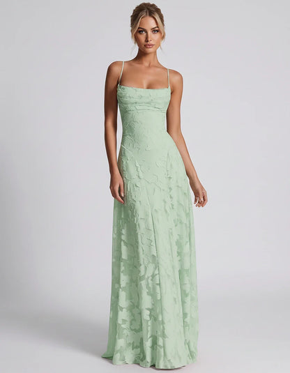 Floral Jacquard Spaghetti Strap Square Neck A-Line Maxi Dress for Party, Cocktail, Evening, Wedding Guest & Summer Events, fr | SKU: VMD-582741963085214-MINT-L,VMD-582741963085214-MINT-M,VMD-582741963085214-MINT-S,VMD-582741963085214-MINT-XL,VMD-582741963085214-MINT-XS