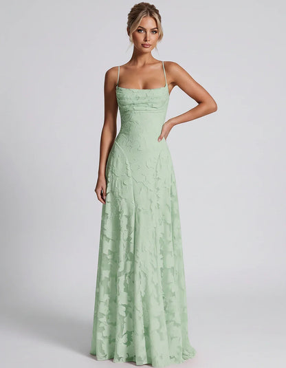 Floral Jacquard Spaghetti Strap Square Neck A-Line Maxi Dress for Party, Cocktail, Evening, Wedding Guest & Summer Events, fr | SKU: VMD-582741963085214-MINT-L,VMD-582741963085214-MINT-M,VMD-582741963085214-MINT-S,VMD-582741963085214-MINT-XL,VMD-582741963085214-MINT-XS