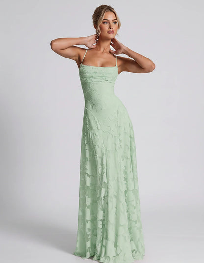 Floral Jacquard Spaghetti Strap Square Neck A-Line Maxi Dress for Party, Cocktail, Evening, Wedding Guest & Summer Events, fr | SKU: VMD-582741963085214-MINT-L,VMD-582741963085214-MINT-M,VMD-582741963085214-MINT-S,VMD-582741963085214-MINT-XL,VMD-582741963085214-MINT-XS