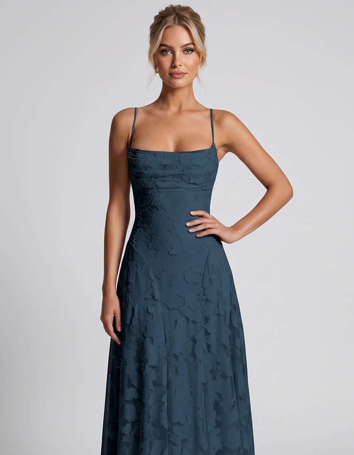 Floral Jacquard Spaghetti Strap Square Neck A-Line Maxi Dress for Party, Cocktail, Evening, Wedding Guest & Summer Events, fr | SKU: VMD-582741963085214-NAVY-L,VMD-582741963085214-NAVY-M,VMD-582741963085214-NAVY-S,VMD-582741963085214-NAVY-XL,VMD-582741963085214-NAVY-XS