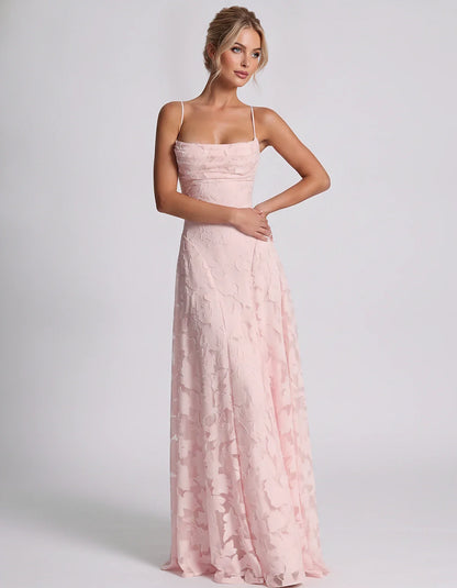 Floral Jacquard Spaghetti Strap Square Neck A-Line Maxi Dress for Party, Cocktail, Evening, Wedding Guest & Summer Events, fr | SKU: VMD-582741963085214-PINK-L,VMD-582741963085214-PINK-M,VMD-582741963085214-PINK-S,VMD-582741963085214-PINK-XL,VMD-582741963085214-PINK-XS