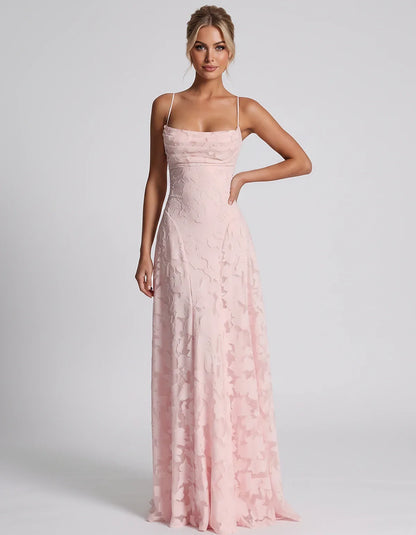 Floral Jacquard Spaghetti Strap Square Neck A-Line Maxi Dress for Party, Cocktail, Evening, Wedding Guest & Summer Events, fr | SKU: VMD-582741963085214-PINK-L,VMD-582741963085214-PINK-M,VMD-582741963085214-PINK-S,VMD-582741963085214-PINK-XL,VMD-582741963085214-PINK-XS