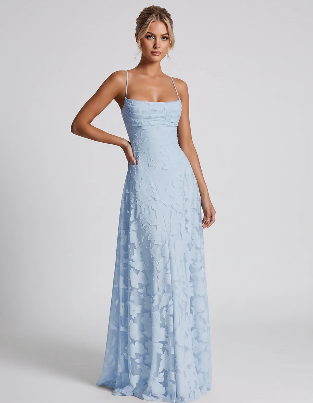 Floral Jacquard Spaghetti Strap Square Neck A-Line Maxi Dress for Party, Cocktail, Evening, Wedding Guest & Summer Events, fr | SKU: VMD-582741963085214-LIGHTBLUE-L,VMD-582741963085214-LIGHTBLUE-M,VMD-582741963085214-LIGHTBLUE-S,VMD-582741963085214-LIGHTBLUE-XL,VMD-582741963085214-LIGHTBLUE-XS