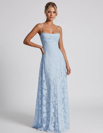 Floral Jacquard Spaghetti Strap Square Neck A-Line Maxi Dress for Party, Cocktail, Evening, Wedding Guest & Summer Events, fr | SKU: VMD-582741963085214-LIGHTBLUE-L,VMD-582741963085214-LIGHTBLUE-M,VMD-582741963085214-LIGHTBLUE-S,VMD-582741963085214-LIGHTBLUE-XL,VMD-582741963085214-LIGHTBLUE-XS