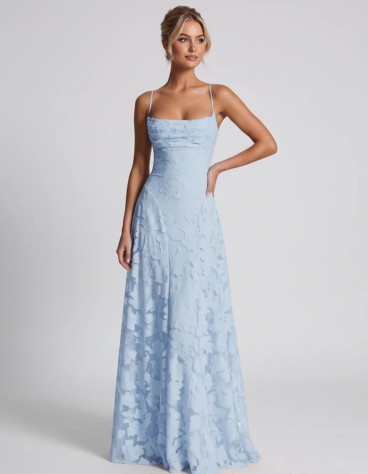 Floral Jacquard Spaghetti Strap Square Neck A-Line Maxi Dress for Party, Cocktail, Evening, Wedding Guest & Summer Events, fr | SKU: VMD-582741963085214-LIGHTBLUE-L,VMD-582741963085214-LIGHTBLUE-M,VMD-582741963085214-LIGHTBLUE-S,VMD-582741963085214-LIGHTBLUE-XL,VMD-582741963085214-LIGHTBLUE-XS