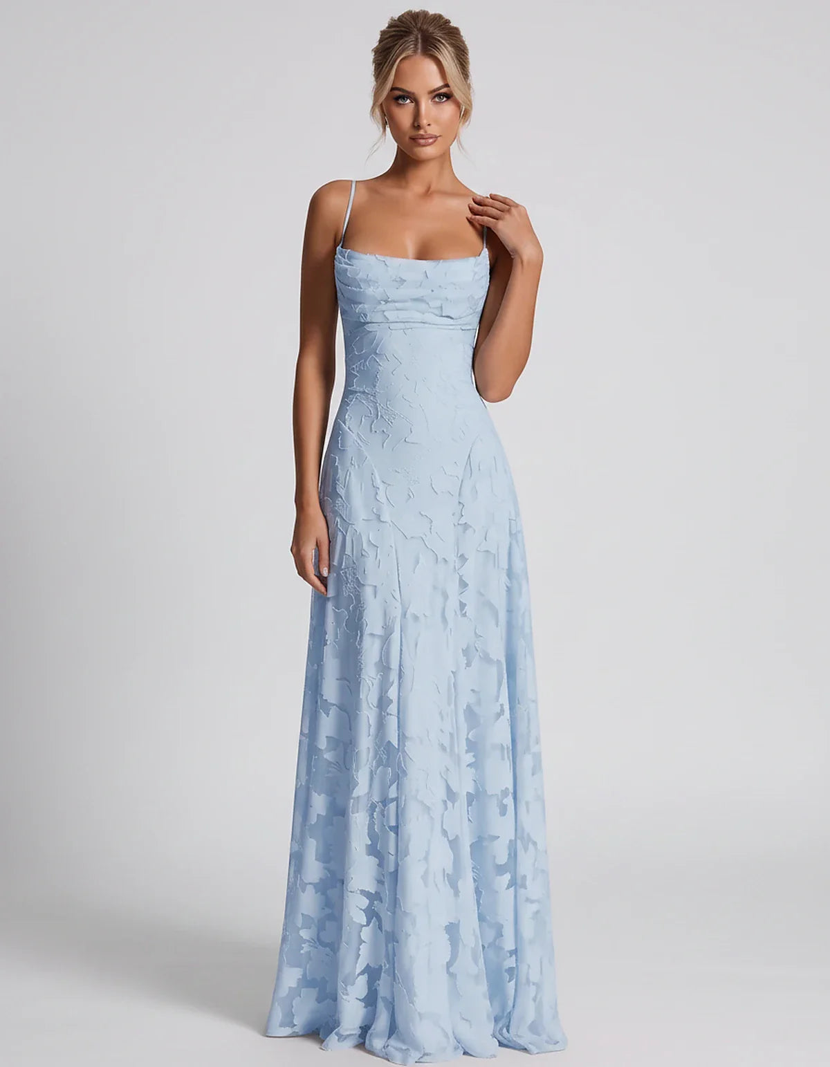Floral Jacquard Spaghetti Strap Square Neck A-Line Maxi Dress for Party, Cocktail, Evening, Wedding Guest & Summer Events, fr | SKU: VMD-582741963085214-LIGHTBLUE-L,VMD-582741963085214-LIGHTBLUE-M,VMD-582741963085214-LIGHTBLUE-S,VMD-582741963085214-LIGHTBLUE-XL,VMD-582741963085214-LIGHTBLUE-XS