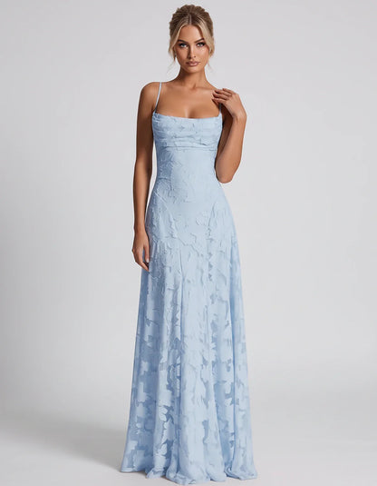 Floral Jacquard Spaghetti Strap Square Neck A-Line Maxi Dress for Party, Cocktail, Evening, Wedding Guest & Summer Events, fr | SKU: VMD-582741963085214-LIGHTBLUE-L,VMD-582741963085214-LIGHTBLUE-M,VMD-582741963085214-LIGHTBLUE-S,VMD-582741963085214-LIGHTBLUE-XL,VMD-582741963085214-LIGHTBLUE-XS