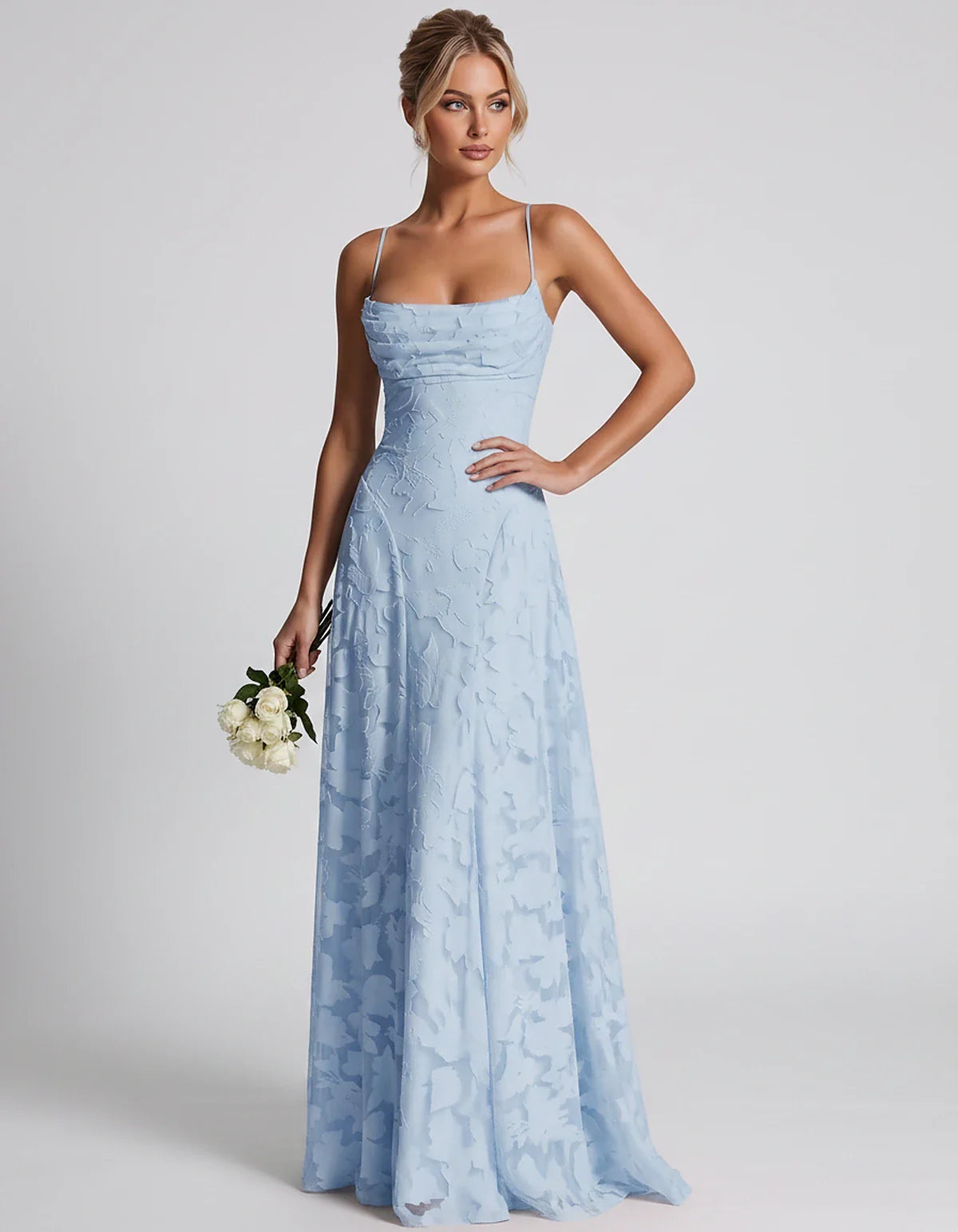 Floral Jacquard Spaghetti Strap Square Neck A-Line Maxi Dress for Party, Cocktail, Evening, Wedding Guest & Summer Events, fr | SKU: VMD-582741963085214-LIGHTBLUE-L,VMD-582741963085214-LIGHTBLUE-M,VMD-582741963085214-LIGHTBLUE-S,VMD-582741963085214-LIGHTBLUE-XL,VMD-582741963085214-LIGHTBLUE-XS