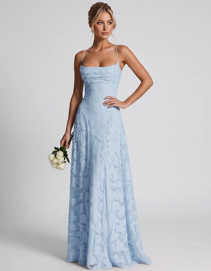 Floral Jacquard Spaghetti Strap Square Neck A-Line Maxi Dress for Party, Cocktail, Evening, Wedding Guest & Summer Events, fr | SKU: VMD-582741963085214-LIGHTBLUE-L,VMD-582741963085214-LIGHTBLUE-M,VMD-582741963085214-LIGHTBLUE-S,VMD-582741963085214-LIGHTBLUE-XL,VMD-582741963085214-LIGHTBLUE-XS
