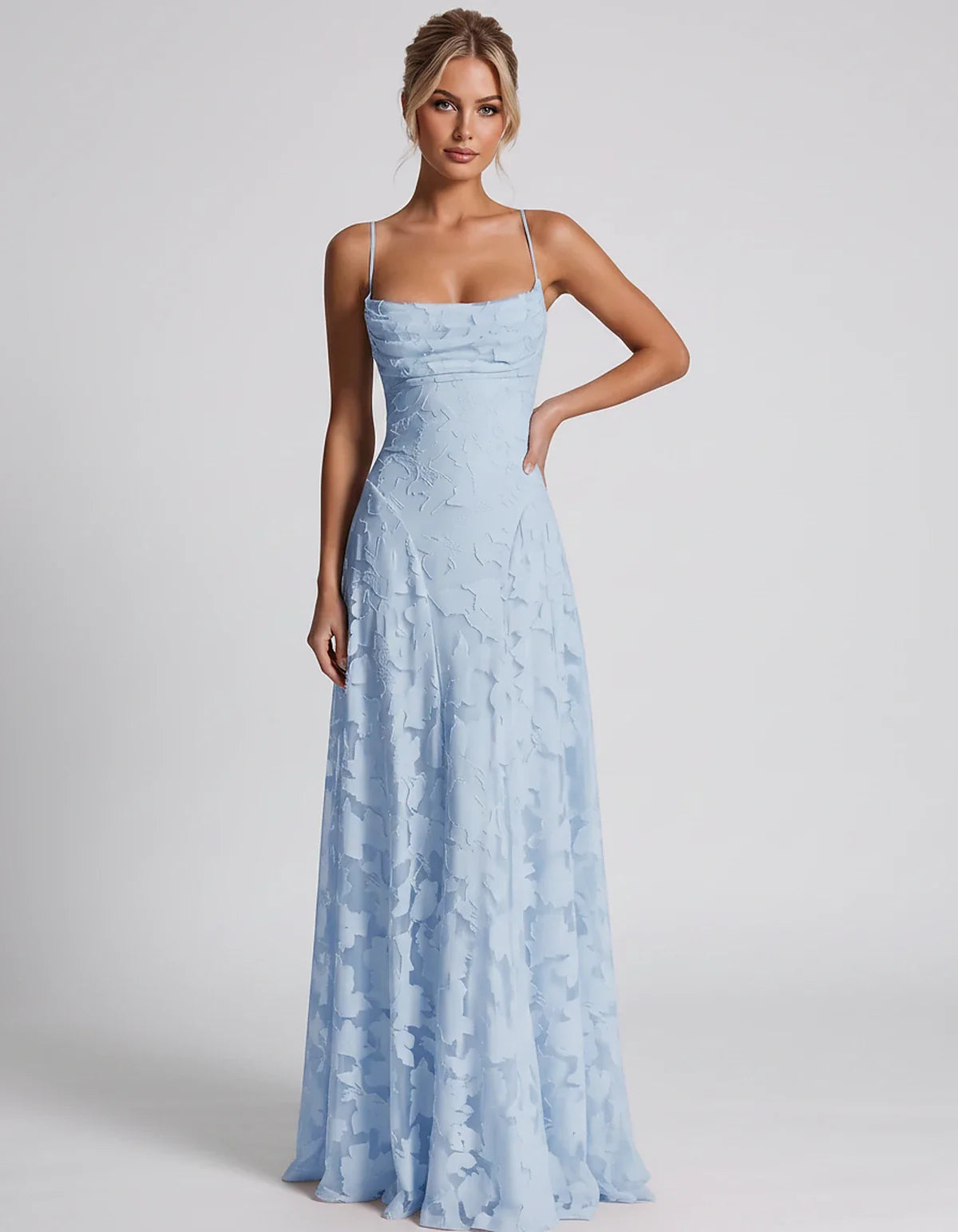 Floral Jacquard Spaghetti Strap Square Neck A-Line Maxi Dress for Party, Cocktail, Evening, Wedding Guest & Summer Events, fr | SKU: VMD-582741963085214-LIGHTBLUE-L,VMD-582741963085214-LIGHTBLUE-M,VMD-582741963085214-LIGHTBLUE-S,VMD-582741963085214-LIGHTBLUE-XL,VMD-582741963085214-LIGHTBLUE-XS