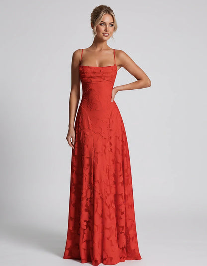 Floral Jacquard Spaghetti Strap Square Neck A-Line Maxi Dress for Party, Cocktail, Evening, Wedding Guest & Summer Events, fr | SKU: VMD-582741963085214-RED-L,VMD-582741963085214-RED-M,VMD-582741963085214-RED-S,VMD-582741963085214-RED-XL,VMD-582741963085214-RED-XS