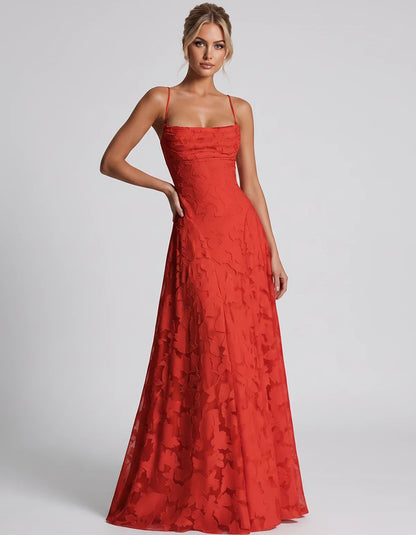 Floral Jacquard Spaghetti Strap Square Neck A-Line Maxi Dress for Party, Cocktail, Evening, Wedding Guest & Summer Events, fr | SKU: VMD-582741963085214-RED-L,VMD-582741963085214-RED-M,VMD-582741963085214-RED-S,VMD-582741963085214-RED-XL,VMD-582741963085214-RED-XS