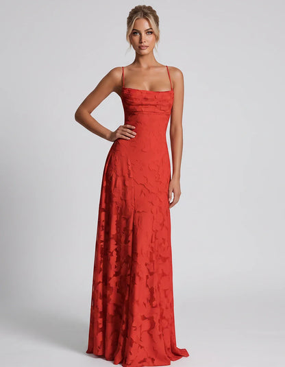 Floral Jacquard Spaghetti Strap Square Neck A-Line Maxi Dress for Party, Cocktail, Evening, Wedding Guest & Summer Events, fr | SKU: VMD-582741963085214-RED-L,VMD-582741963085214-RED-M,VMD-582741963085214-RED-S,VMD-582741963085214-RED-XL,VMD-582741963085214-RED-XS