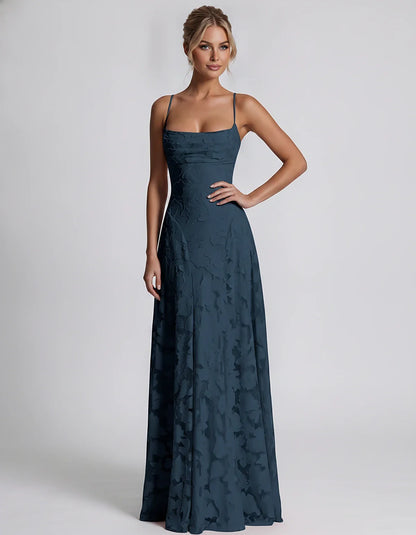 Floral Jacquard Spaghetti Strap Square Neck A-Line Maxi Dress for Party, Cocktail, Evening, Wedding Guest & Summer Events, fr | SKU: VMD-582741963085214-NAVY-L,VMD-582741963085214-NAVY-M,VMD-582741963085214-NAVY-S,VMD-582741963085214-NAVY-XL,VMD-582741963085214-NAVY-XS
