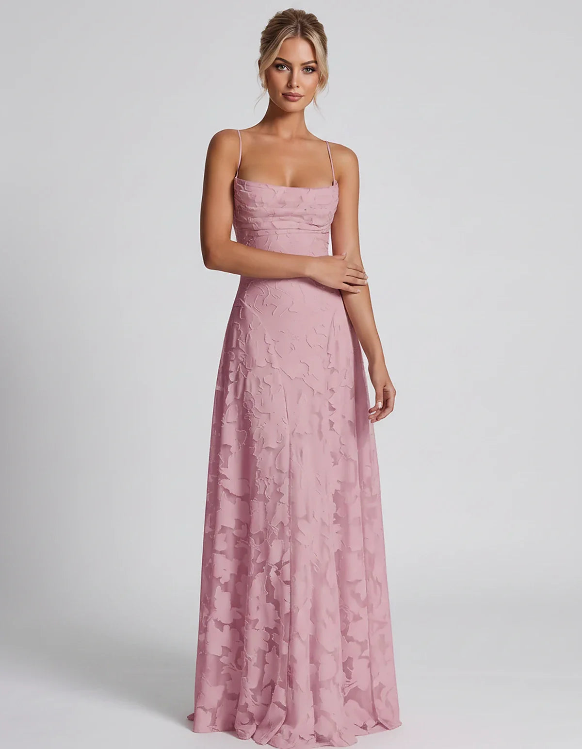 Floral Jacquard Spaghetti Strap Square Neck A-Line Maxi Dress for Party, Cocktail, Evening, Wedding Guest & Summer Events, fr | SKU: VMD-582741963085214-DUSTYROSE-L,VMD-582741963085214-DUSTYROSE-M,VMD-582741963085214-DUSTYROSE-S,VMD-582741963085214-DUSTYROSE-XL,VMD-582741963085214-DUSTYROSE-XS