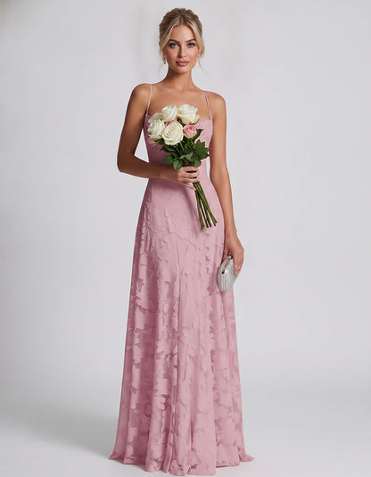 Floral Jacquard Spaghetti Strap Square Neck A-Line Maxi Dress for Party, Cocktail, Evening, Wedding Guest & Summer Events, fr | SKU: VMD-582741963085214-DUSTYROSE-L,VMD-582741963085214-DUSTYROSE-M,VMD-582741963085214-DUSTYROSE-S,VMD-582741963085214-DUSTYROSE-XL,VMD-582741963085214-DUSTYROSE-XS