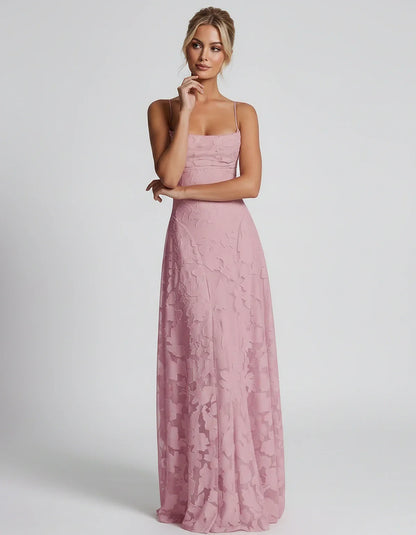 Floral Jacquard Spaghetti Strap Square Neck A-Line Maxi Dress for Party, Cocktail, Evening, Wedding Guest & Summer Events, fr | SKU: VMD-582741963085214-DUSTYROSE-L,VMD-582741963085214-DUSTYROSE-M,VMD-582741963085214-DUSTYROSE-S,VMD-582741963085214-DUSTYROSE-XL,VMD-582741963085214-DUSTYROSE-XS