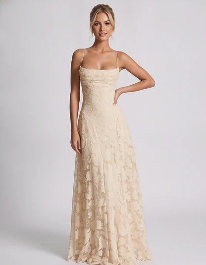 Floral Jacquard Spaghetti Strap Square Neck A-Line Maxi Dress for Party, Cocktail, Evening, Wedding Guest & Summer Events, fr | SKU: VMD-582741963085214-CHAMPAGNE-L,VMD-582741963085214-CHAMPAGNE-M,VMD-582741963085214-CHAMPAGNE-S,VMD-582741963085214-CHAMPAGNE-XL,VMD-582741963085214-CHAMPAGNE-XS