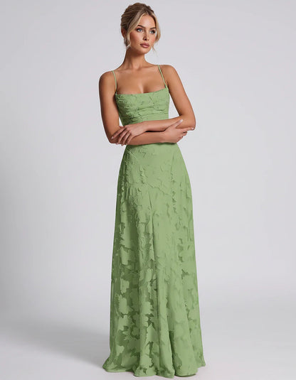 Floral Jacquard Spaghetti Strap Square Neck A-Line Maxi Dress for Party, Cocktail, Evening, Wedding Guest & Summer Events, fr | SKU: VMD-582741963085214-SAGE-L,VMD-582741963085214-SAGE-M,VMD-582741963085214-SAGE-S,VMD-582741963085214-SAGE-XL,VMD-582741963085214-SAGE-XS