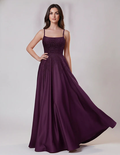 Satin Spaghetti Strap Square Neck Ball Gown Maxi Dress with Lace Appliques for Party, Cocktail, Evening, Wedding Guest & Summ | SKU: VMD-583920471628541-PURPLE-L,VMD-583920471628541-PURPLE-M,VMD-583920471628541-PURPLE-S,VMD-583920471628541-PURPLE-XL,VMD-583920471628541-PURPLE-XS
