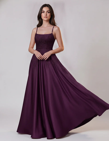 Satin Spaghetti Strap Square Neck Ball Gown Maxi Dress with Lace Appliques for Party, Cocktail, Evening, Wedding Guest & Summ | SKU: VMD-583920471628541-PURPLE-L,VMD-583920471628541-PURPLE-M,VMD-583920471628541-PURPLE-S,VMD-583920471628541-PURPLE-XL,VMD-583920471628541-PURPLE-XS