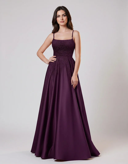 Satin Spaghetti Strap Square Neck Ball Gown Maxi Dress with Lace Appliques for Party, Cocktail, Evening, Wedding Guest & Summ | SKU: VMD-583920471628541-PURPLE-L,VMD-583920471628541-PURPLE-M,VMD-583920471628541-PURPLE-S,VMD-583920471628541-PURPLE-XL,VMD-583920471628541-PURPLE-XS