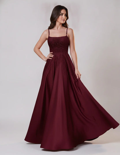 Satin Spaghetti Strap Square Neck Ball Gown Maxi Dress with Lace Appliques for Party, Cocktail, Evening, Wedding Guest & Summ | SKU: VMD-583920471628541-BURGUNDY-L,VMD-583920471628541-BURGUNDY-M,VMD-583920471628541-BURGUNDY-S,VMD-583920471628541-BURGUNDY-XL,VMD-583920471628541-BURGUNDY-XS